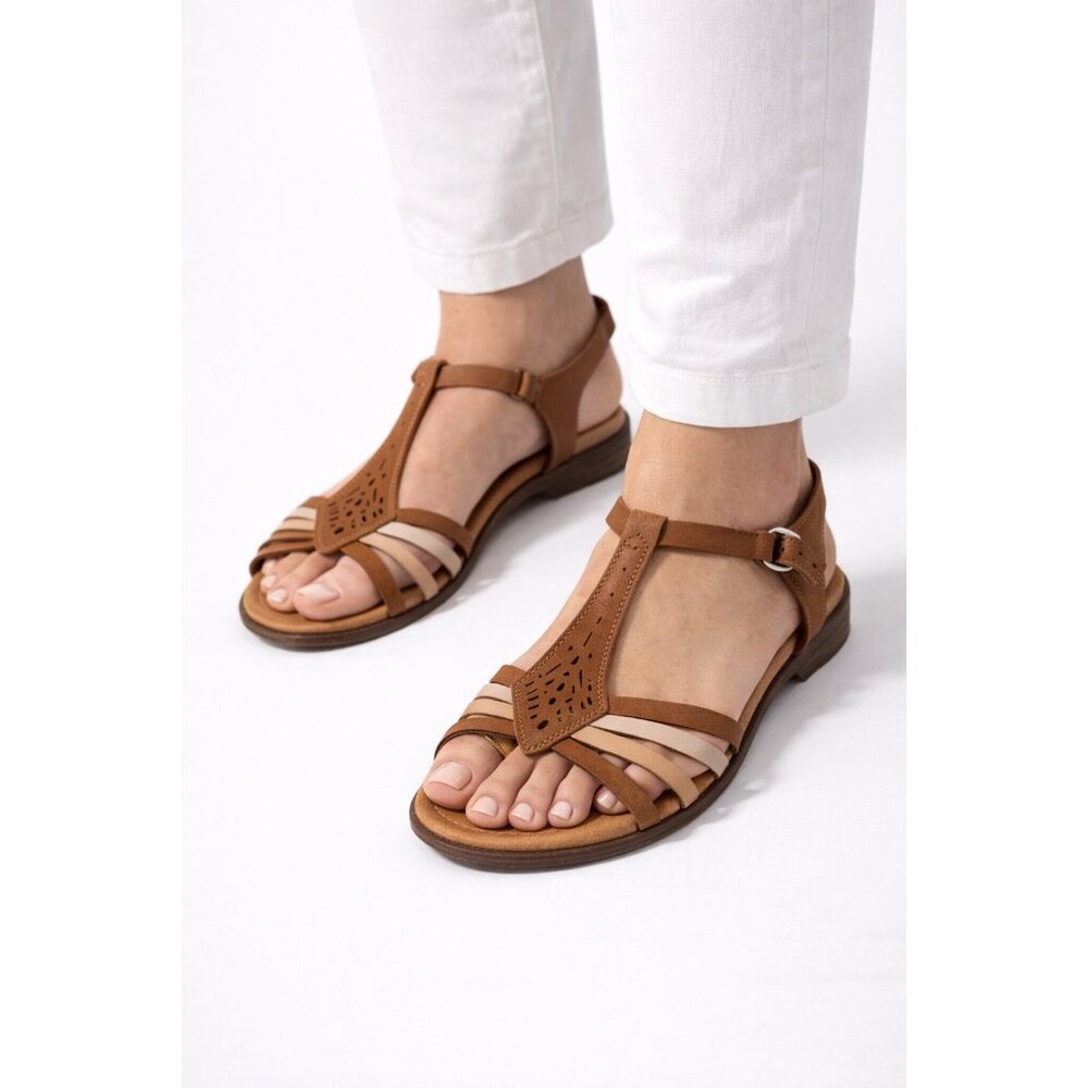 Pikolinos Women’s Leather T Strap Sandals Cognac Comfort EU 40 US 9 - Picture 2 of 9